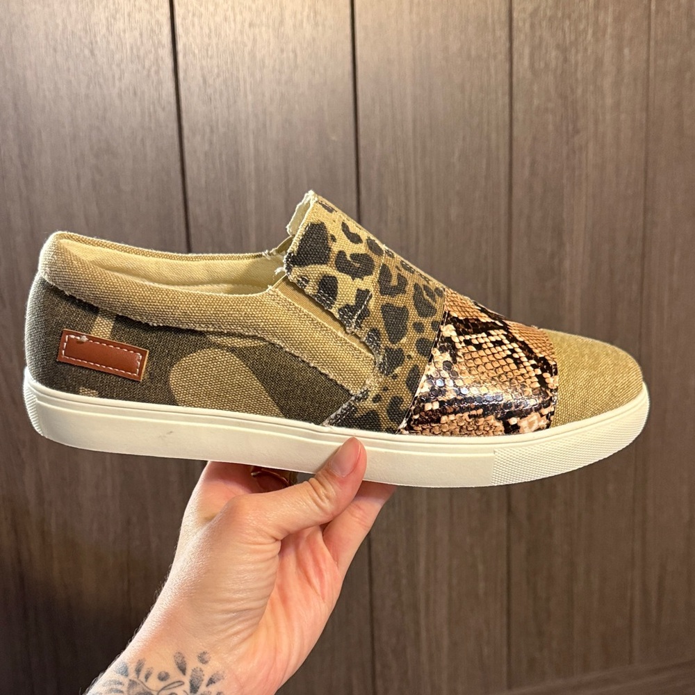 Women's Slip-On Animal Print Sneaker in Beige